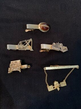Vintage Gold Tone Novelty Tie Bars and Clips - Construction & Machinery Motifs